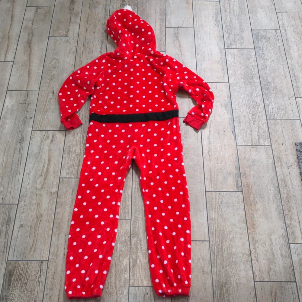 Winter Holiday Girl's Polka Dot Santa Footless Hooded Fleece Onesie/One Piece